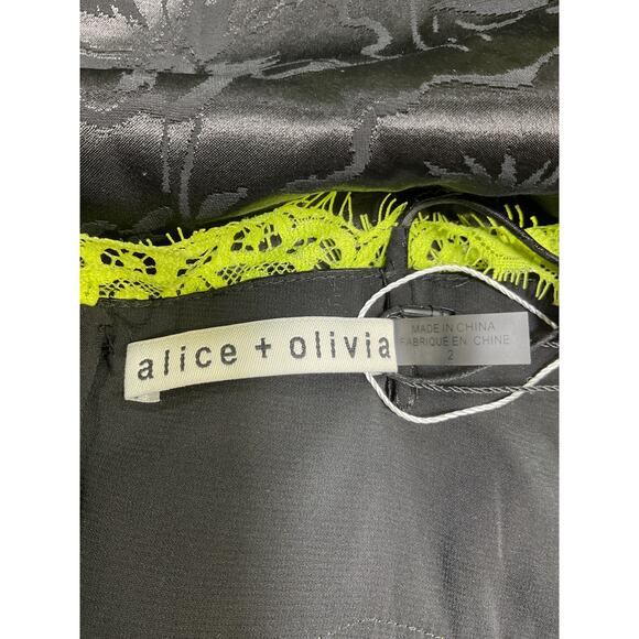 Alice + Olivia 'Zaira' Black Viscose Lace Trim Mini Dress Size 2 - NWT - Picture 4 of 5